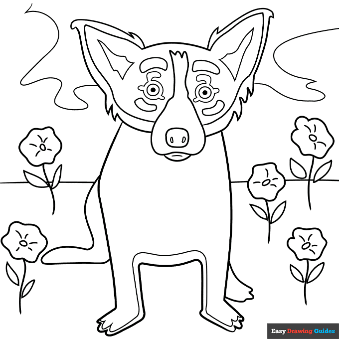 Easy george rodrigue blue dog art project for kids coloring page easy drawing guides