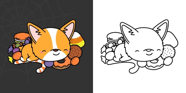 Premium vector cute halloween corgi dog clipart for coloring page and illustration happy clip art halloween puppy