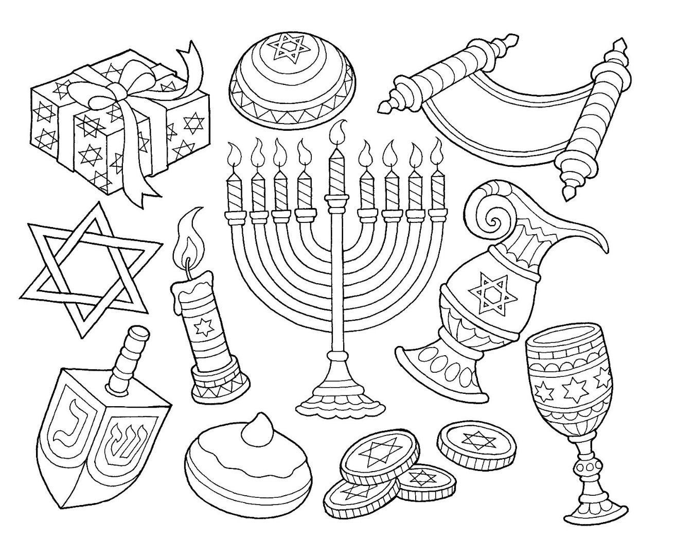 Free hanukkah coloring pages drawings ty