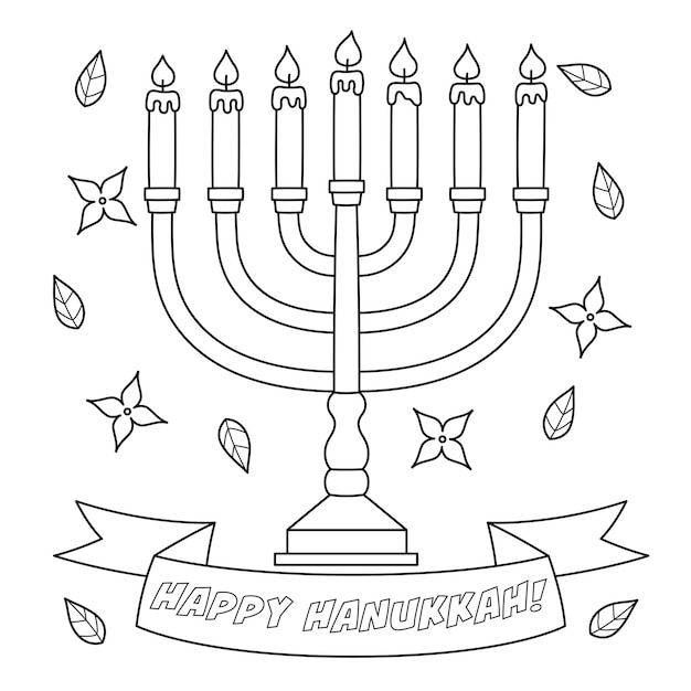 Premium vector happy hanukkah menorah coloring page for kids