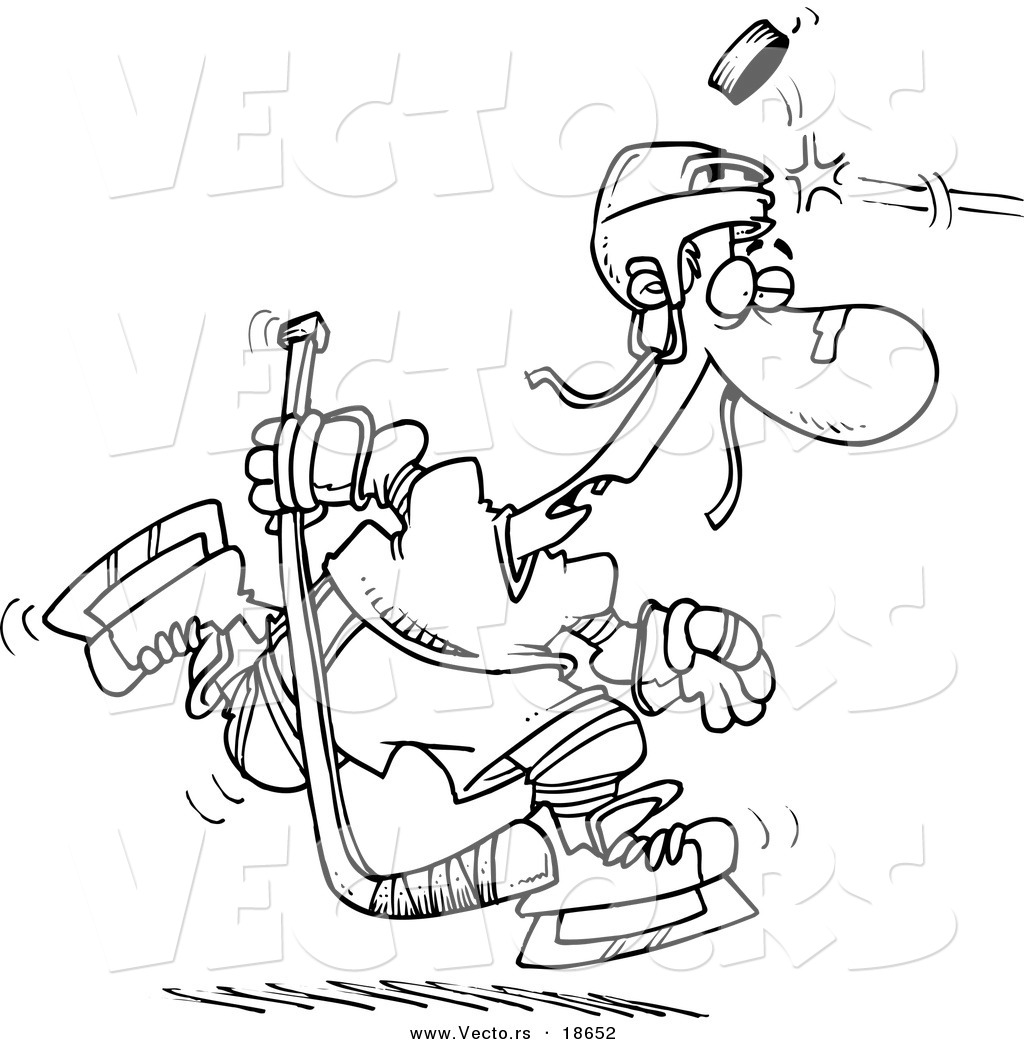 R of a cartoon puck hitting a hockey player