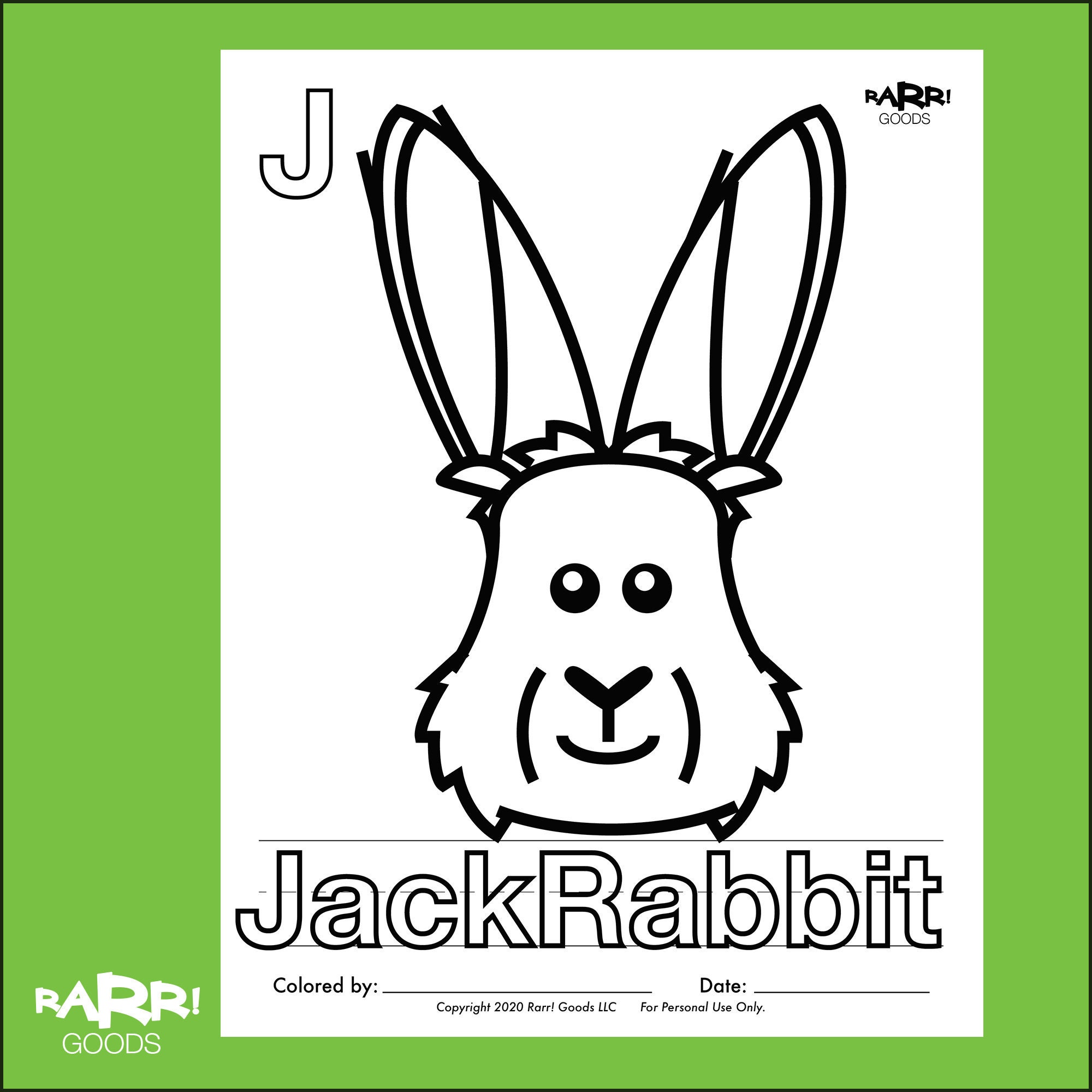 Rarr goods j for jack rabbit coloring page alphabet animal coloring page letterform tracing page pdf instant digital download download now