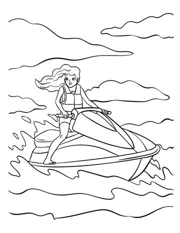 Premium vector jet ski coloring page for kids