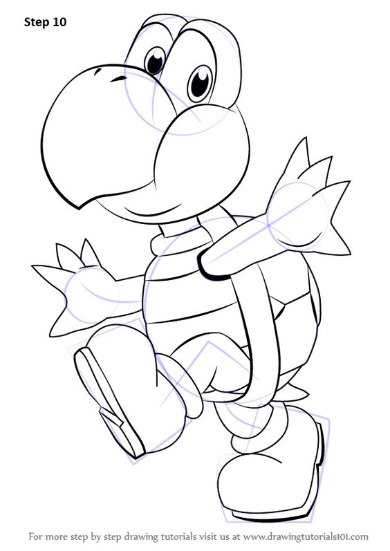 Learn how to draw koopa troopa from super mario super mario step by step drawing tutorials mario coloring pages coloring pages drawing tutorial