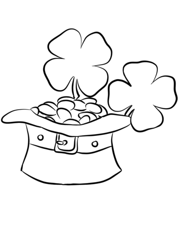 Leprechaun hat and gold coins coloring page free printable coloring pages