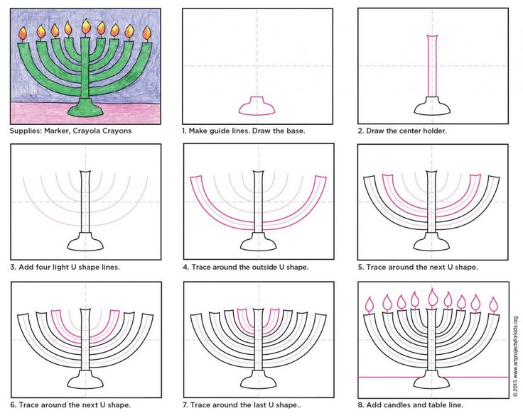 Easy how to draw a menorah tutorial video and menorah coloring page hanukkah art holiday art projects elementary art projects