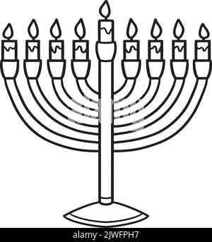Hanukkah menorah isolated coloring page for kids stock vector image art