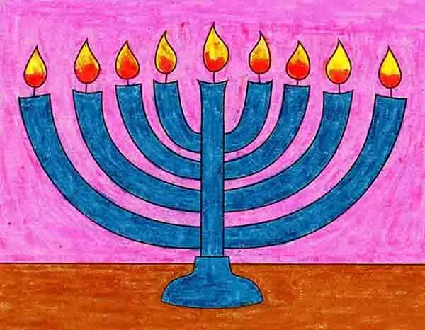Easy how to draw a menorah tutorial video and coloring page