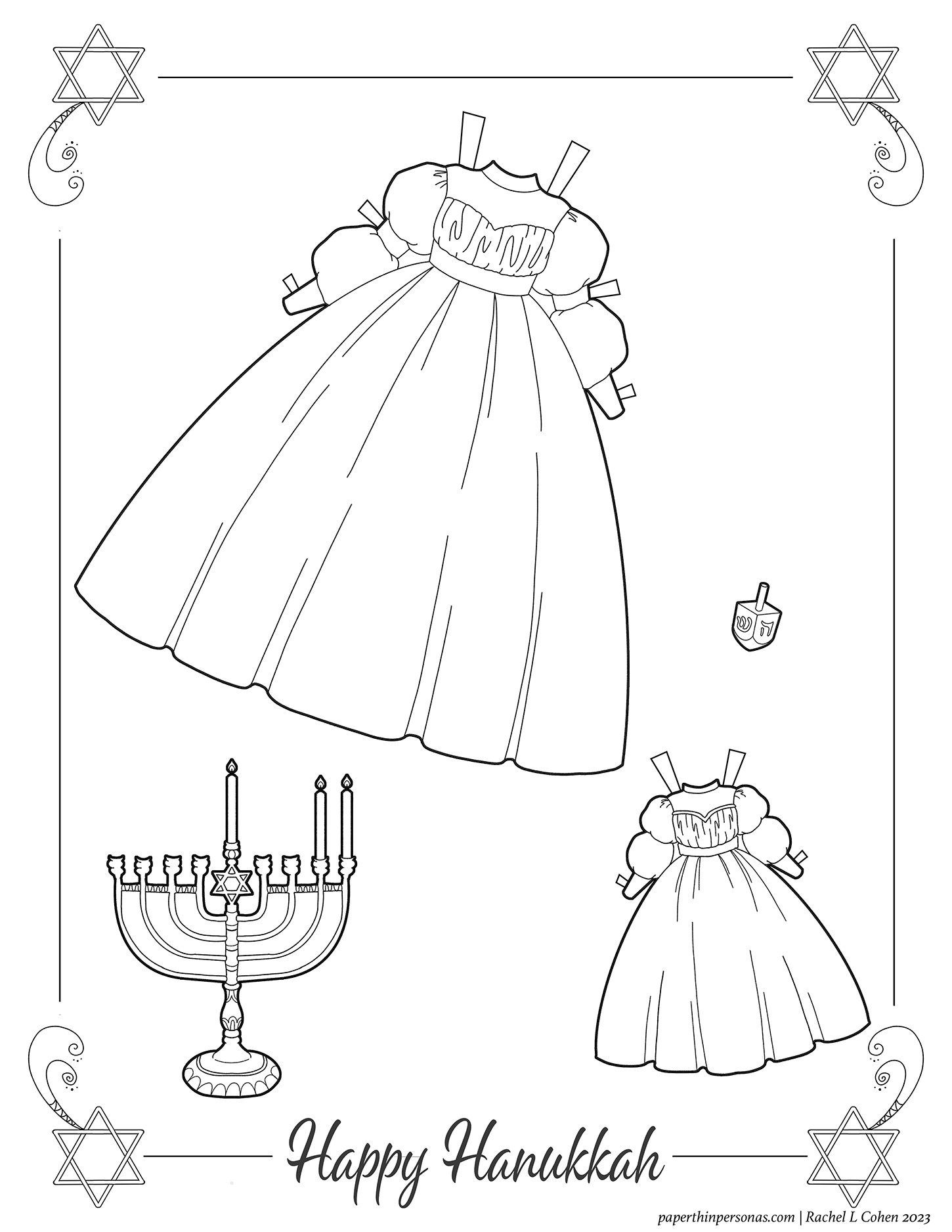 A hanukkah coloring page and paper doll