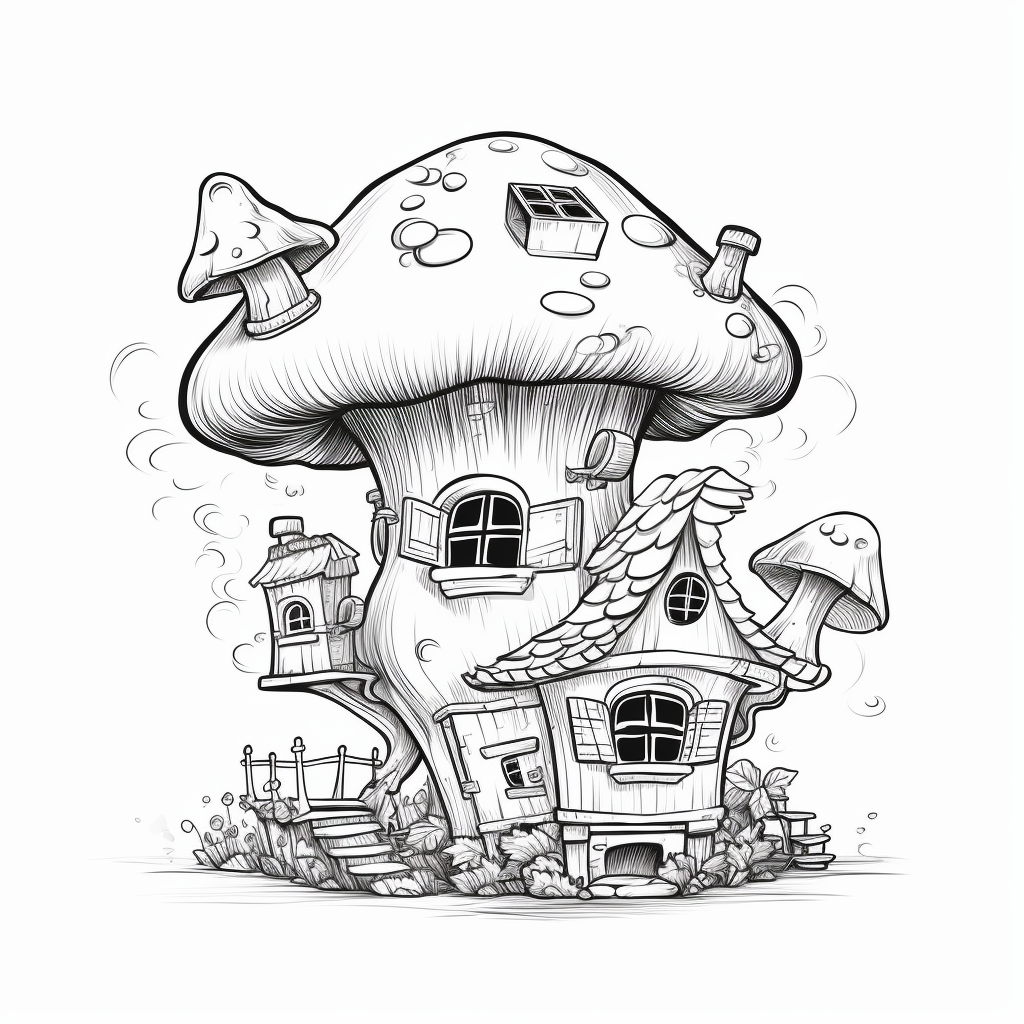 Free mushroom house coloring page printable