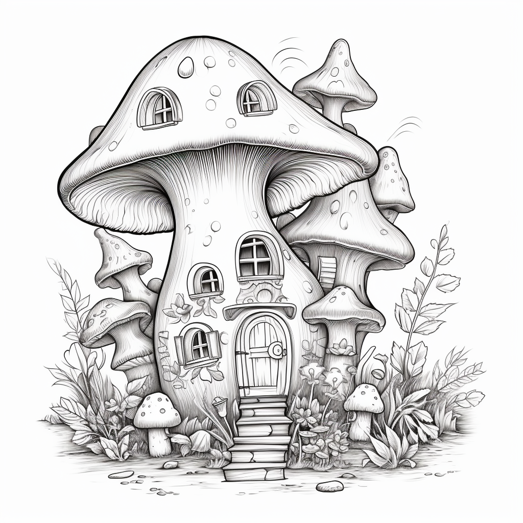 Mushroom house coloring pages