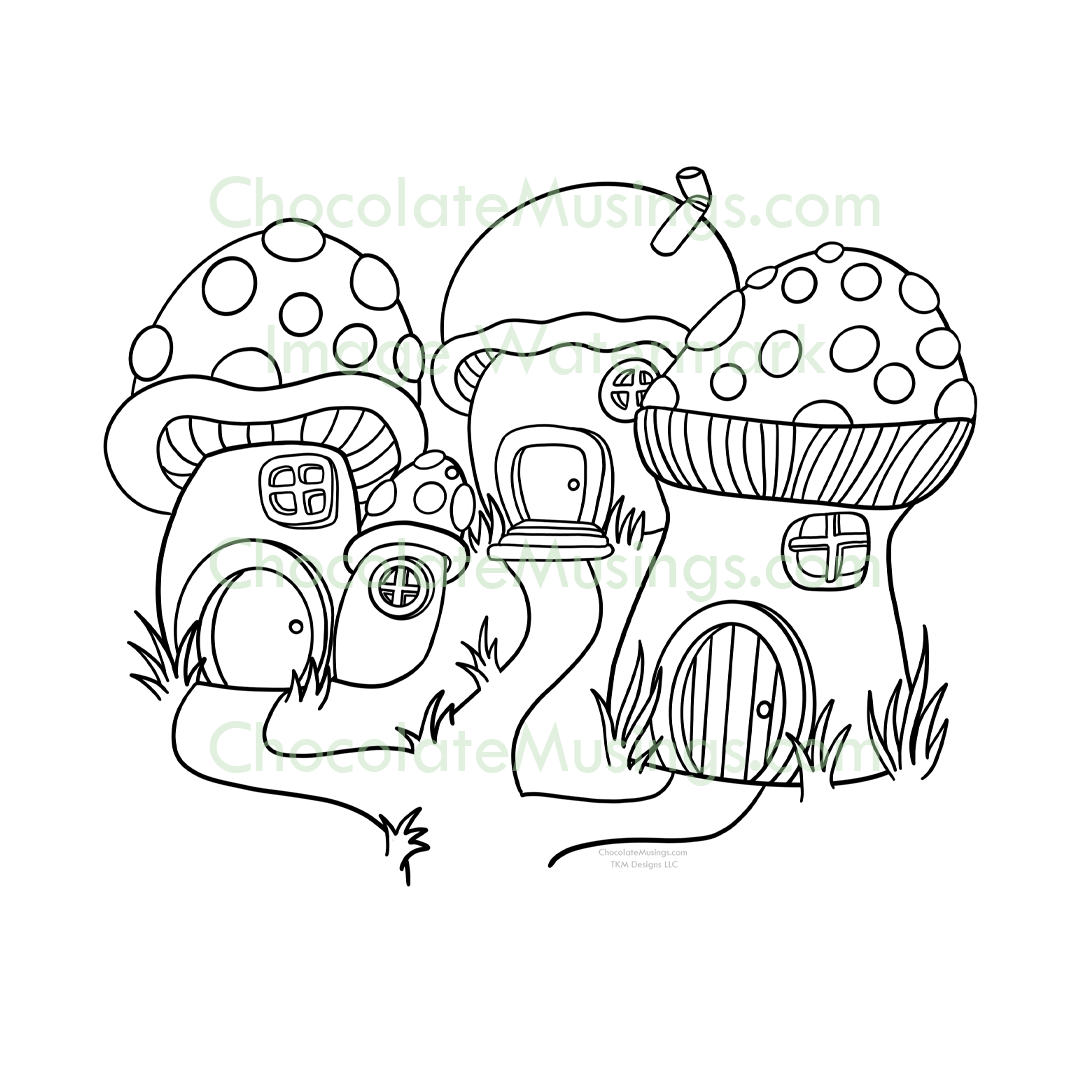 Mushroom houses line drawing