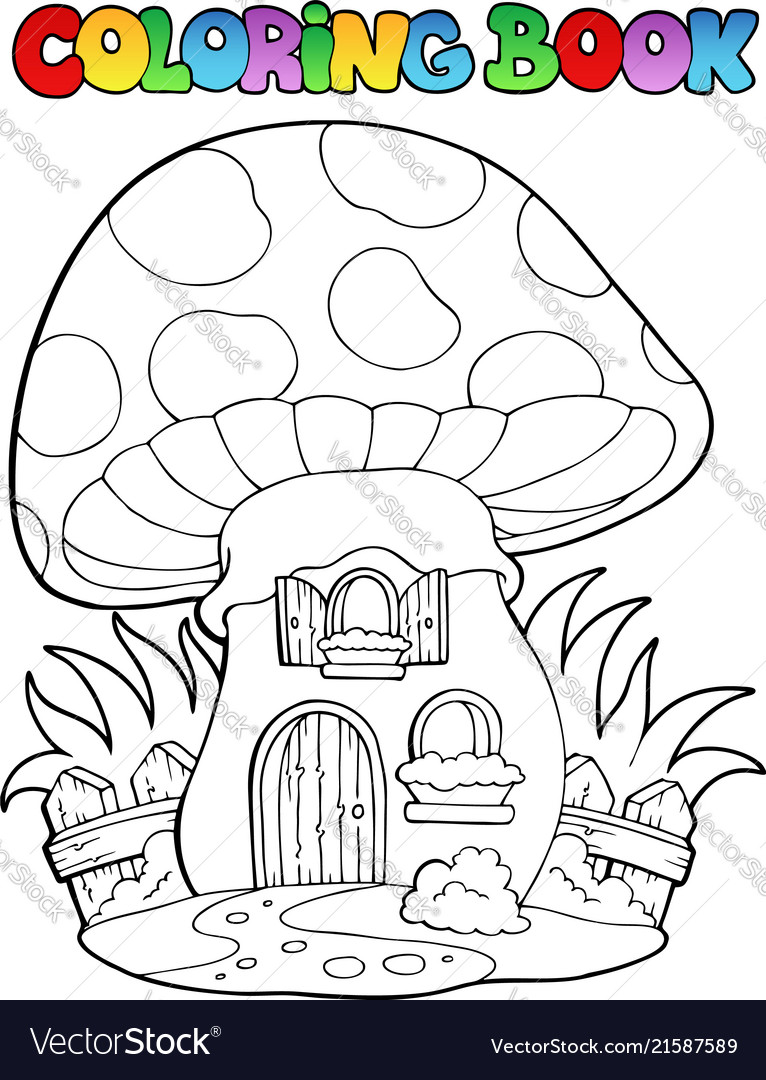 Coloring book mushroom house royalty free vector image