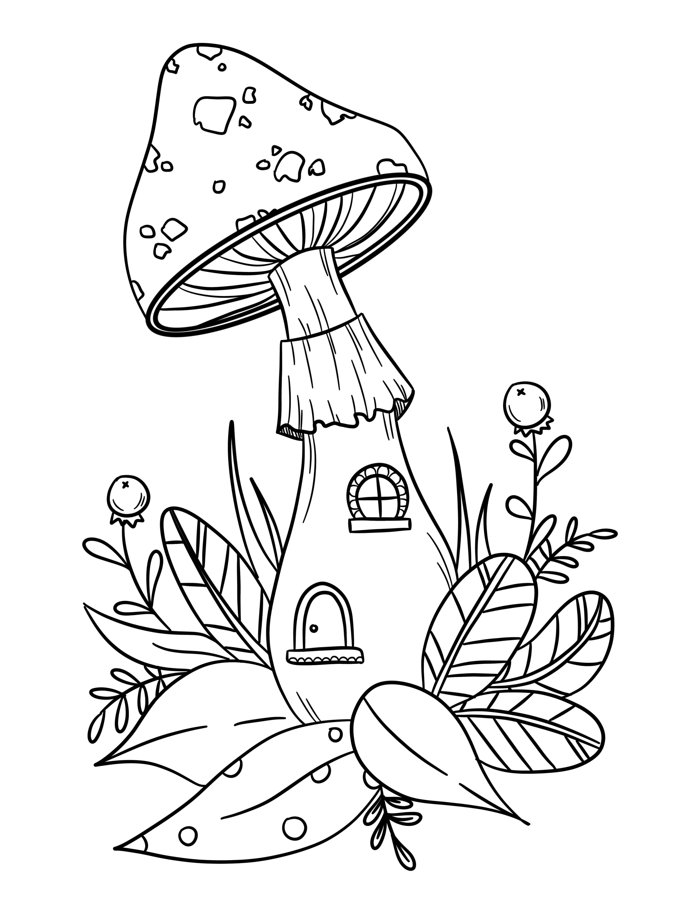 Mushroom house colouring sheet scyap