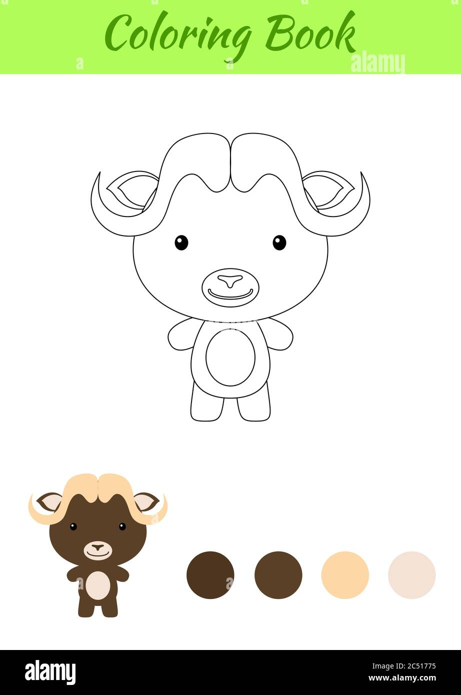Coloring page happy little baby musk ox coloring book for kids educational activity for preschool years kids and toddlers with cute animal stock vector image art