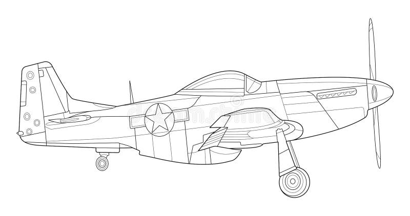 Adult coloring page for book and drawing plane vector black contour sketch illustrate isolated on white background stock vector