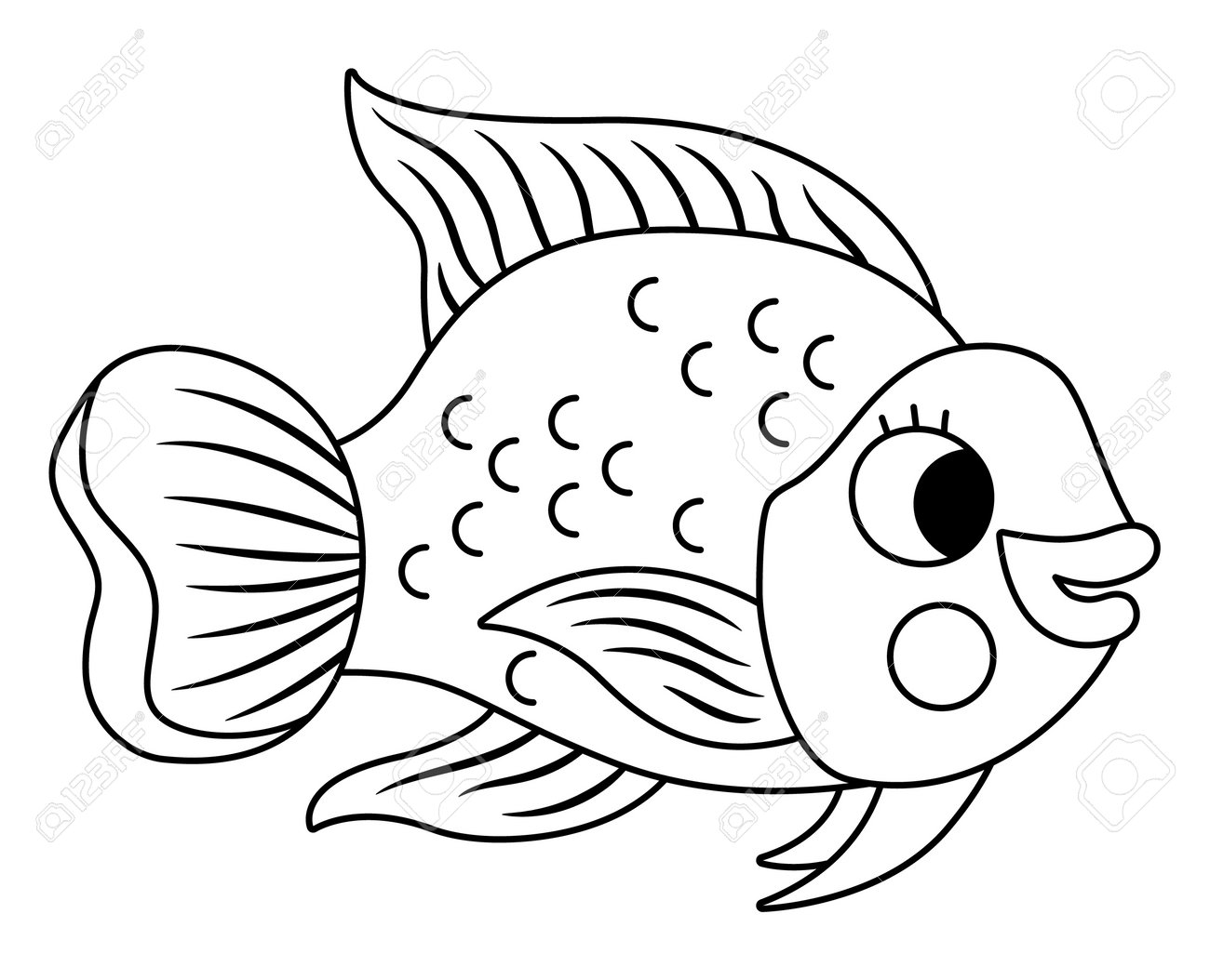 Vector black and white parrotfish icon under the sea line illustration with cute funny parrot fish ocean animal clipart cartoon underwater or marine clip art or coloring page for children royalty free