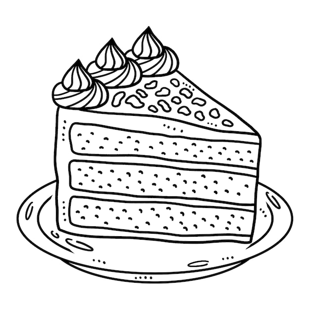 Premium vector slice cake isolated coloring page for kids