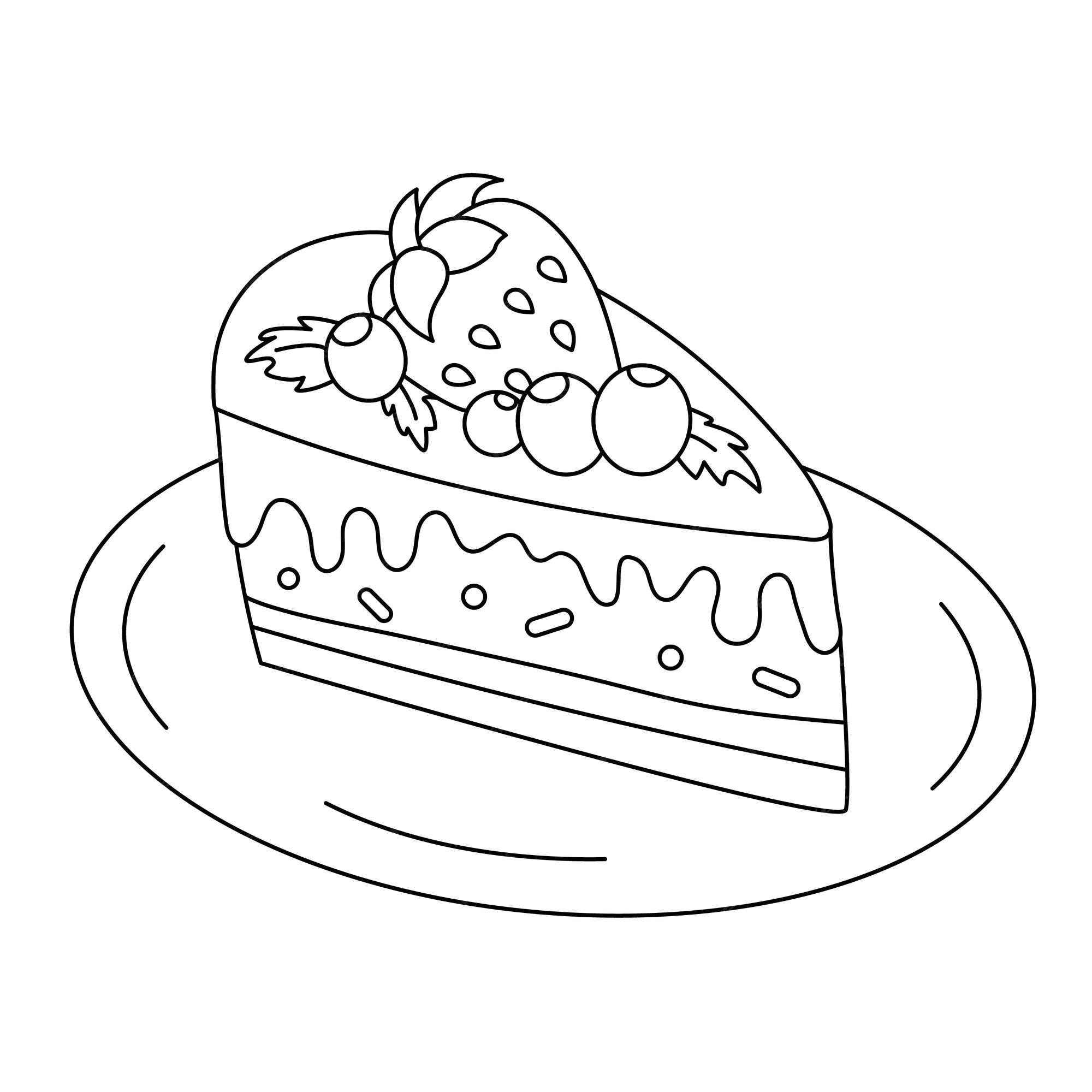 Premium vector piece of cake coloring book for kids cute birthday cake coloring page desserts coloring book