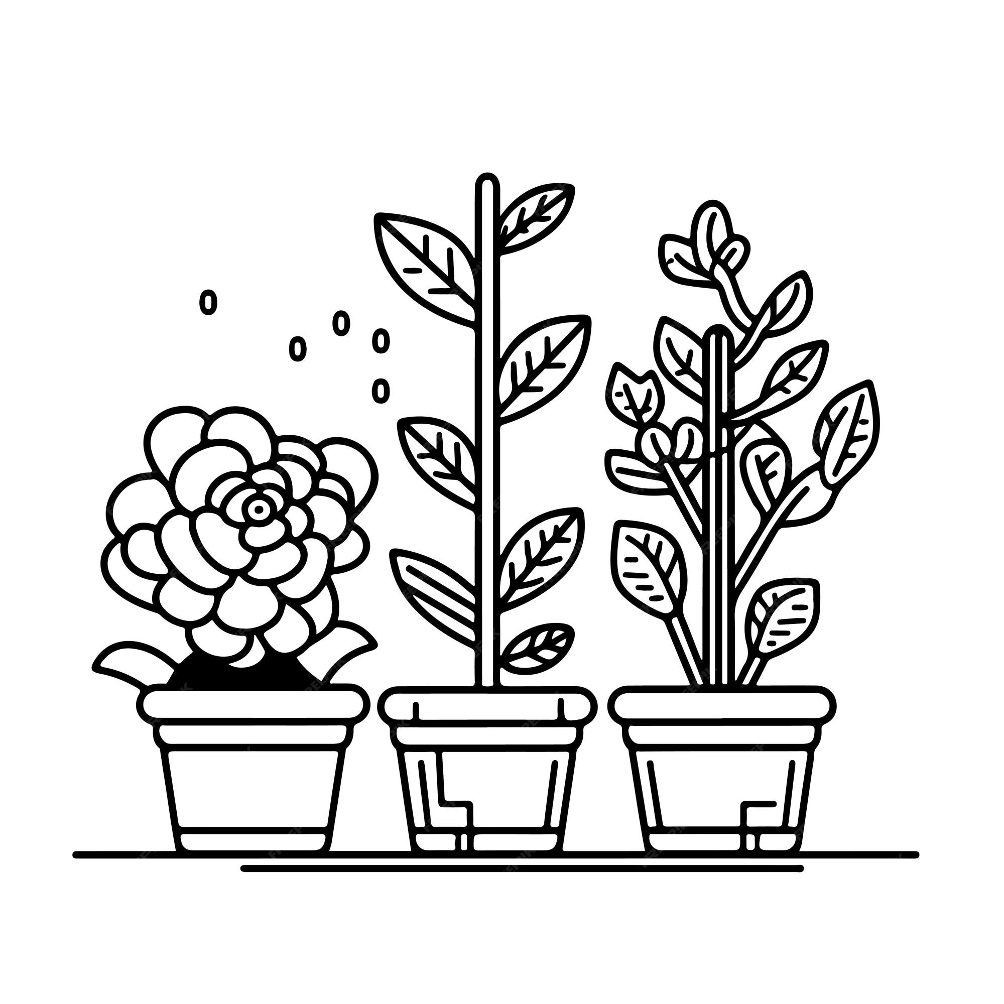 Premium vector sketch hand drawn single line art coloring page growing plants day
