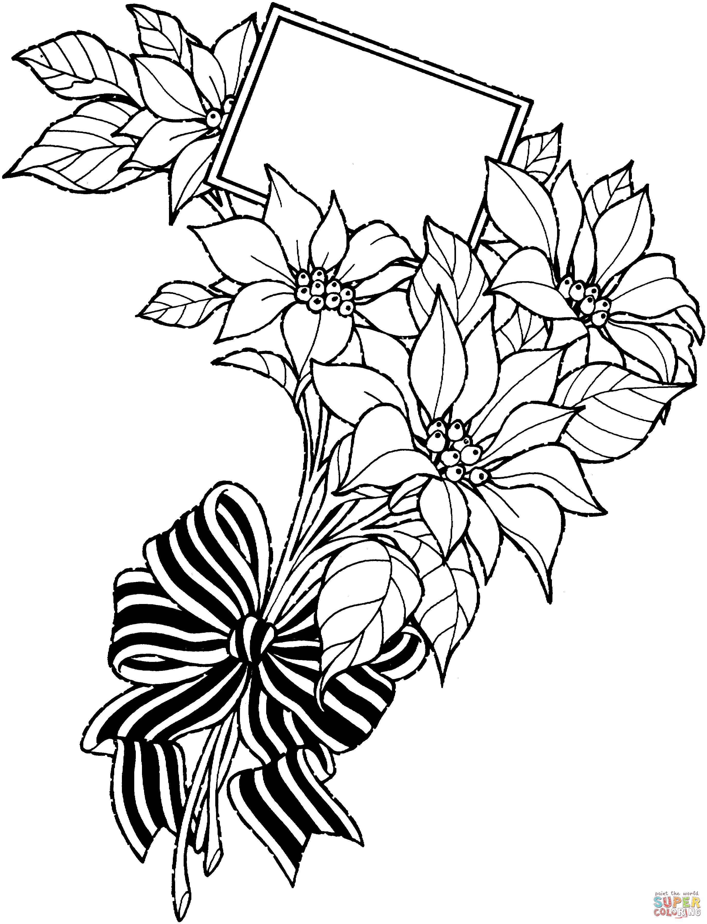 Christmas flower bouquet with greeting card coloring page free printable coloring pages