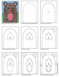 Easy how to draw a bear face tutorial and bear face coloring page bear drawing polar bear art kids art projects
