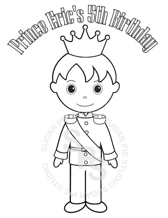 Personalized prince coloring page birthday party favor colouring activity sheet personalized printable template