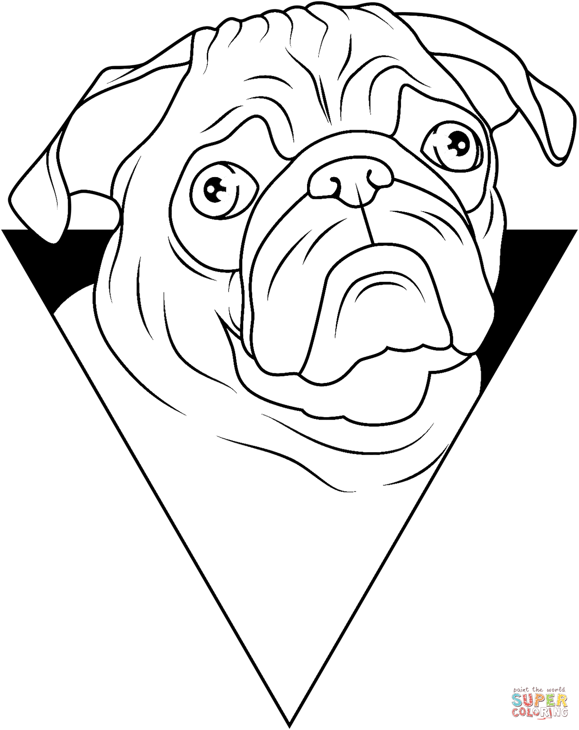 Pug dog portrait coloring page free printable coloring pages