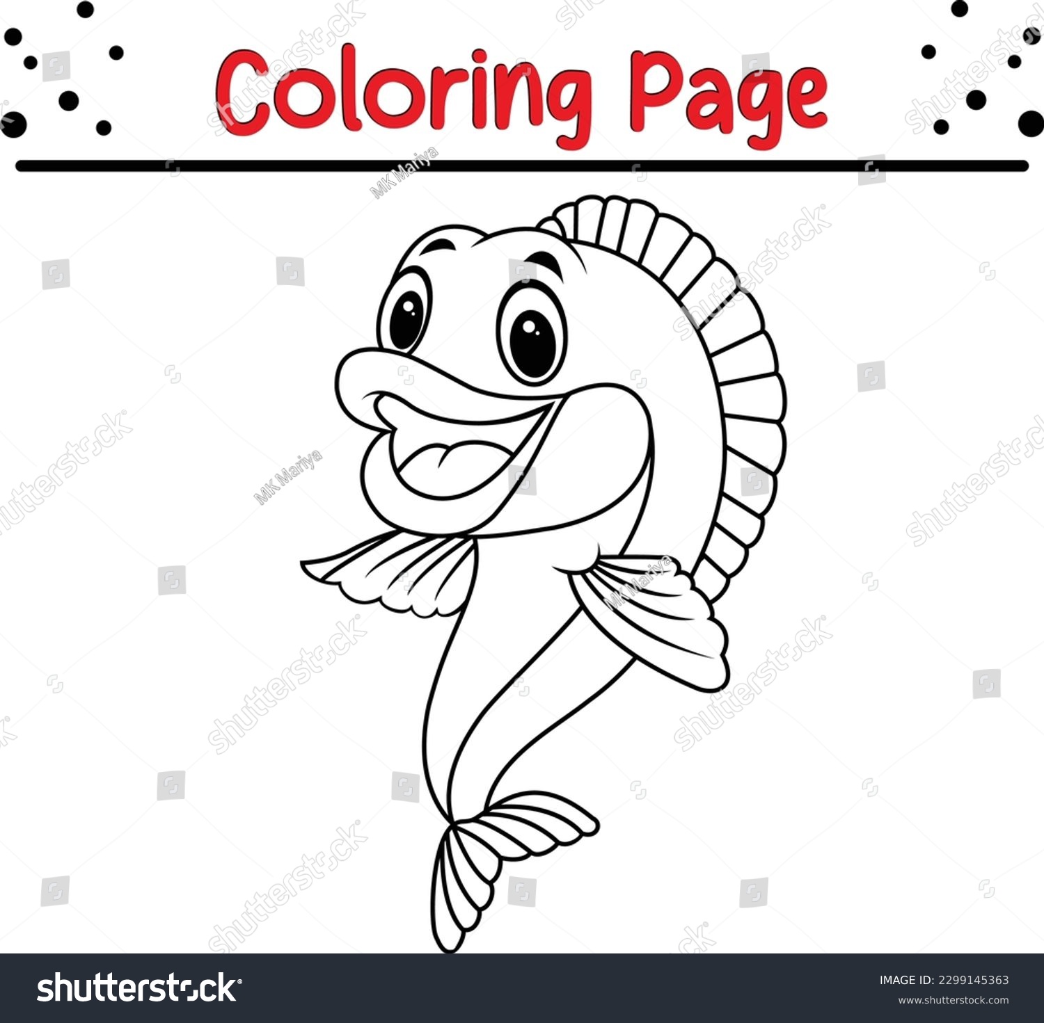 Fish coloring page hand drawing outline stock vector royalty free