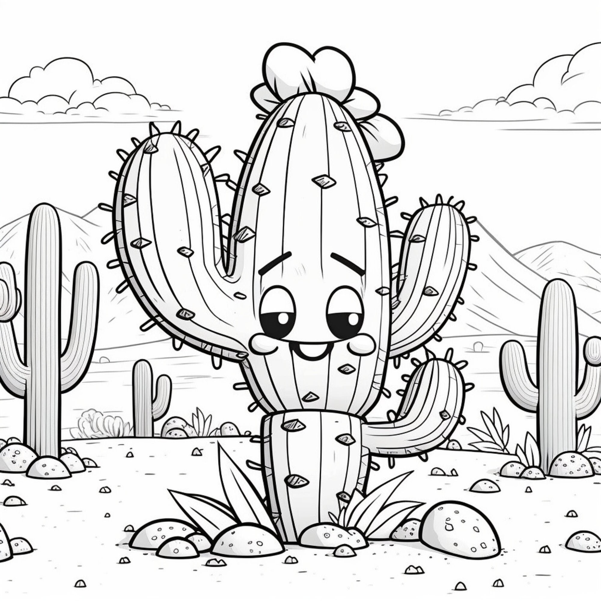 Funny cactus coloring pages digital download pdf