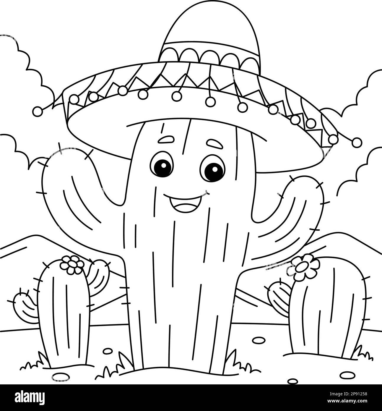 Cinco de mayo cactus coloring page for kids stock vector image art