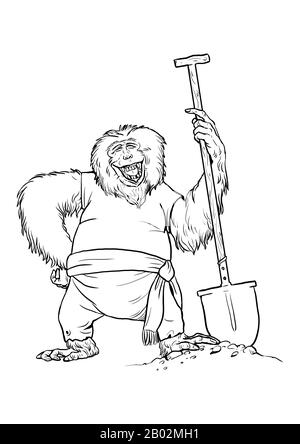 Japanese macaque with shovel coloring page funny outline clipart illustration monkey and apes pirates coloring sheet stock photo