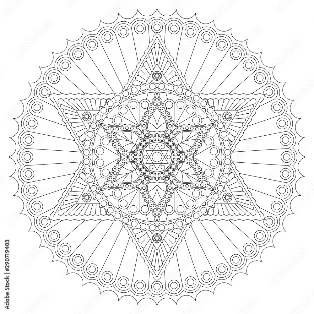 Coloring page with mandala with six
