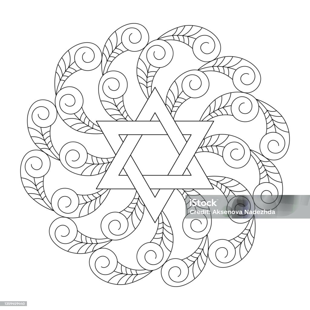 Coloring book mandala with six pointed star star of david vector illustration stock illustration