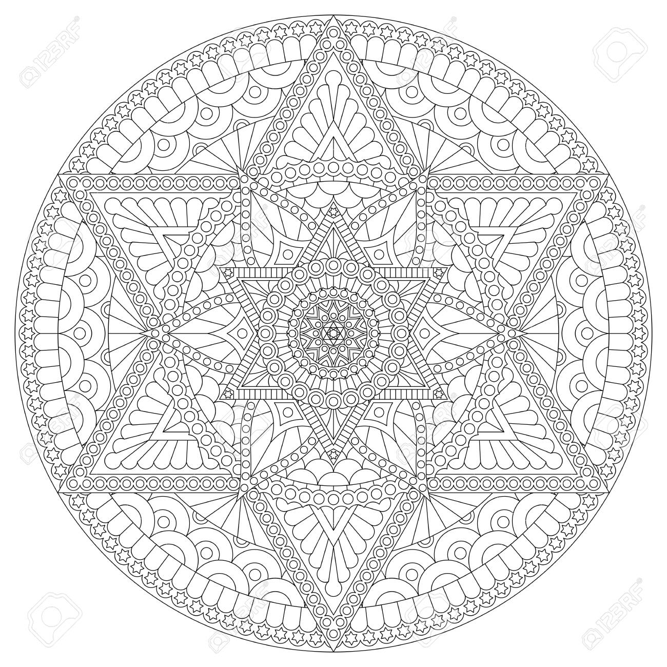 Coloring page with mandala with six