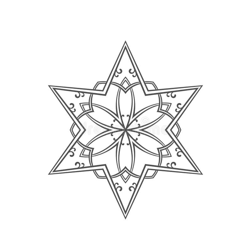 Six pointed star zentangle isolated design element mandala for coloring book stock vector
