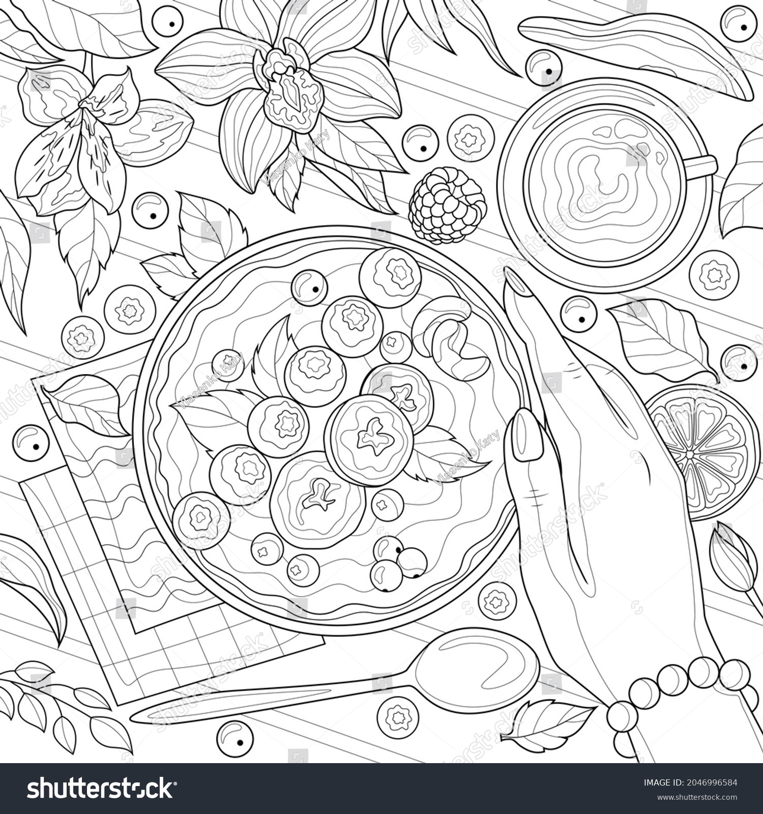 Smoothie bowl handcoloring book antistress children stock vector royalty free