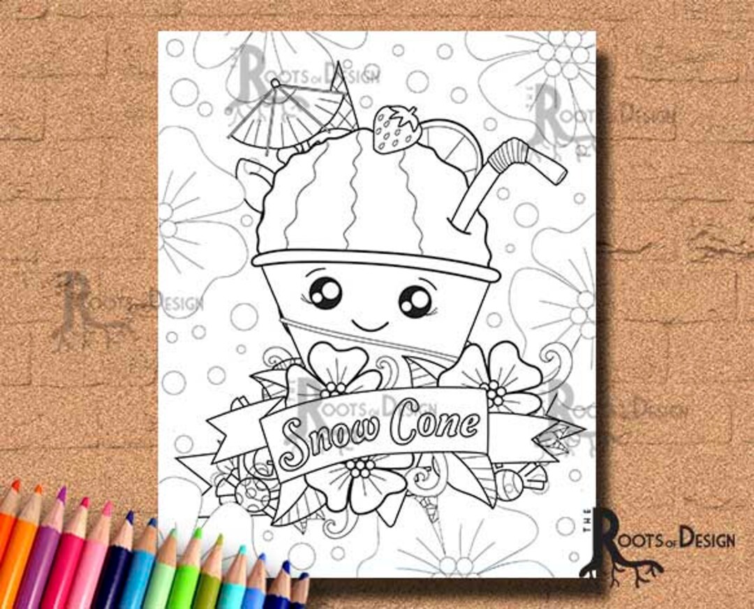 Instant download coloring page snow cone art coloring print doodle art printable