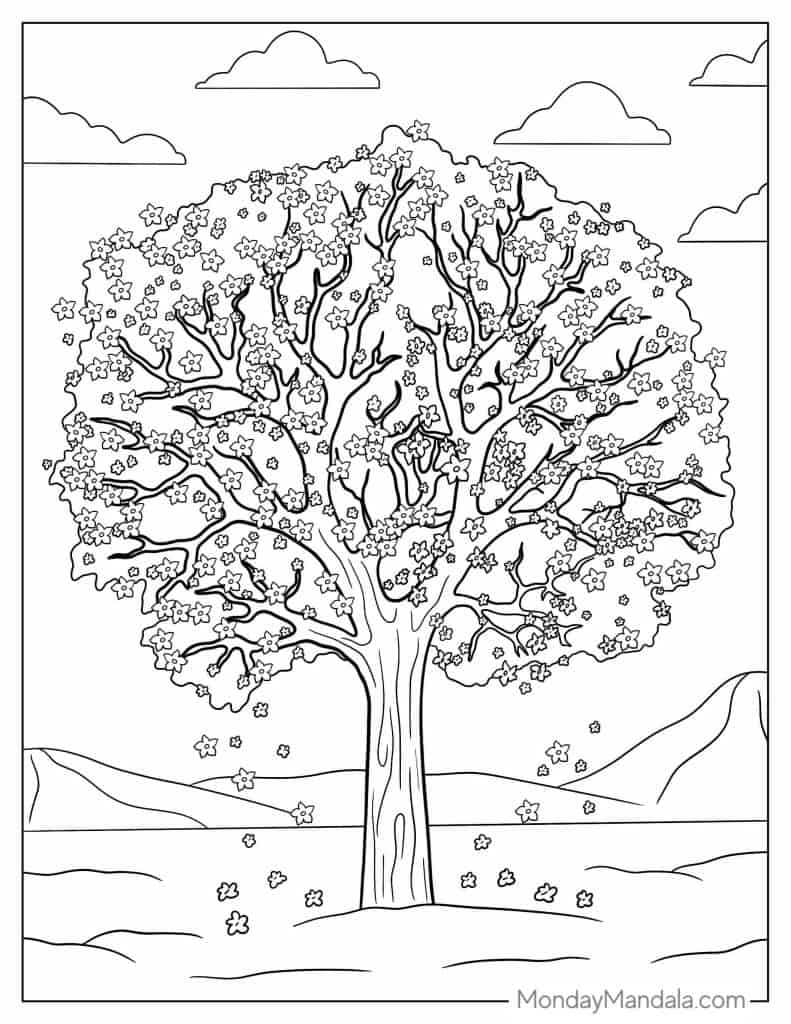 Tree coloring pages free pdf printables