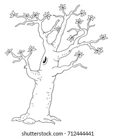 Four seasons spring tree coloring page stock illustration