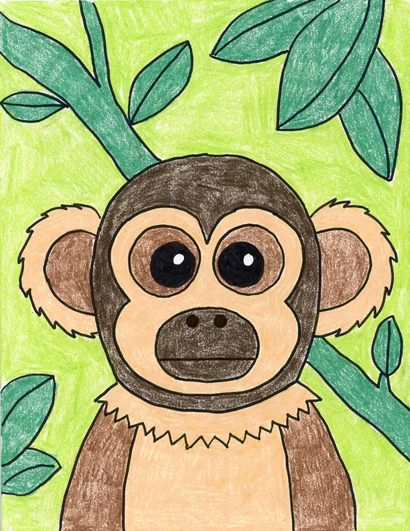 Easy how to draw a squirrel monkey tutorial and monkey coloring page