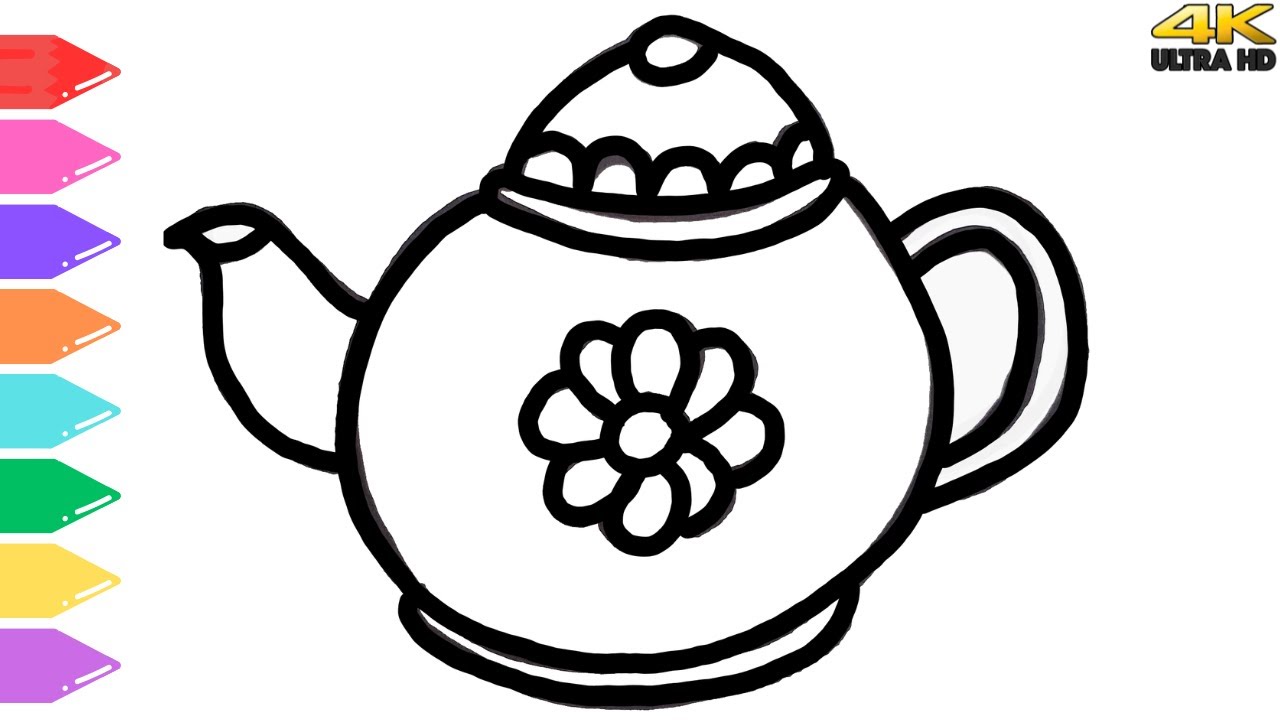How to draw teapot drawing painting and coloring for kids draw paint and learn