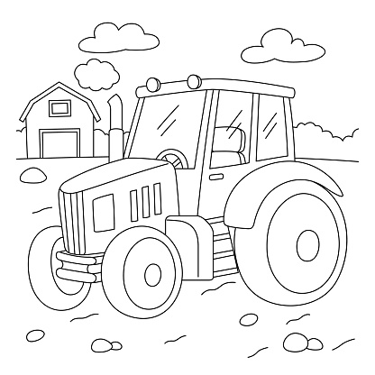 Tractor coloring page for kids stock illustration
