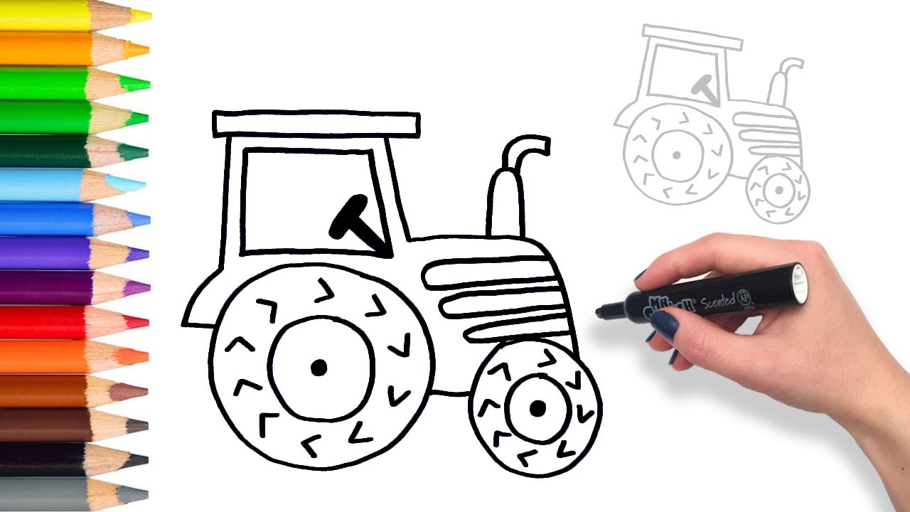 Learn to draw a tractor teach drawing for kids and toddlers coloring page video