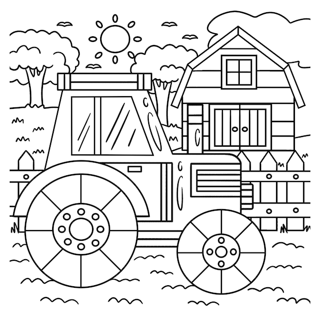 Premium vector tractor coloring page for kids