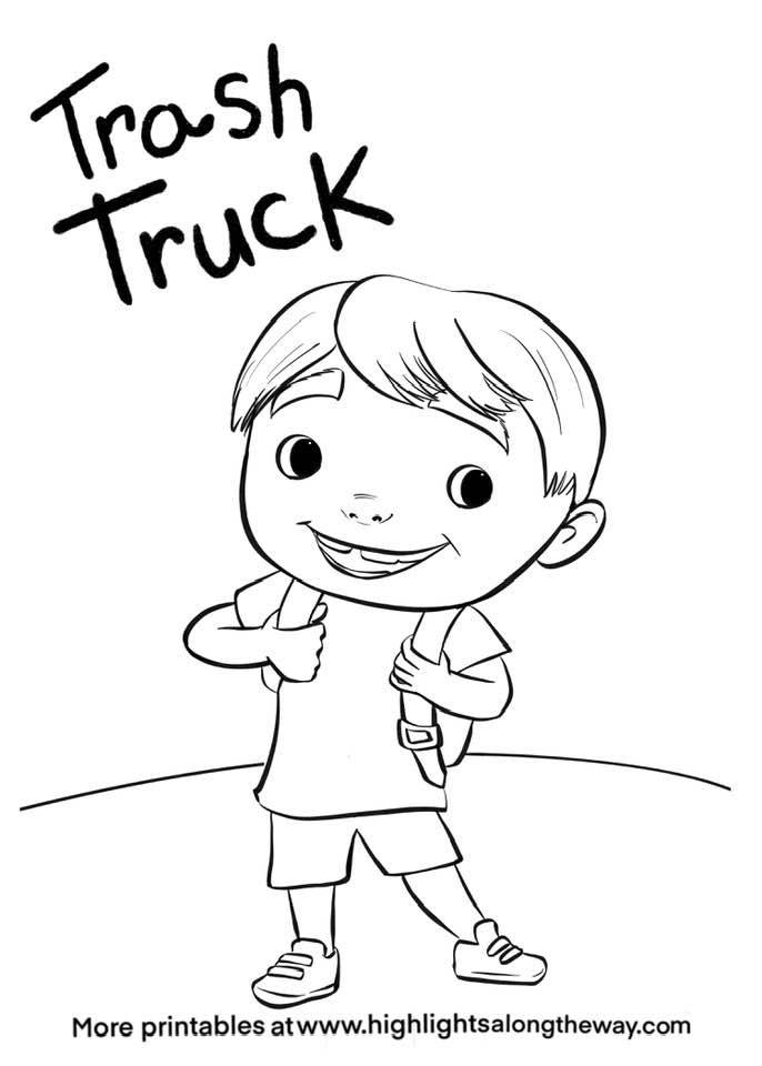 Trash truck coloring sheets featuring hank and grandpa