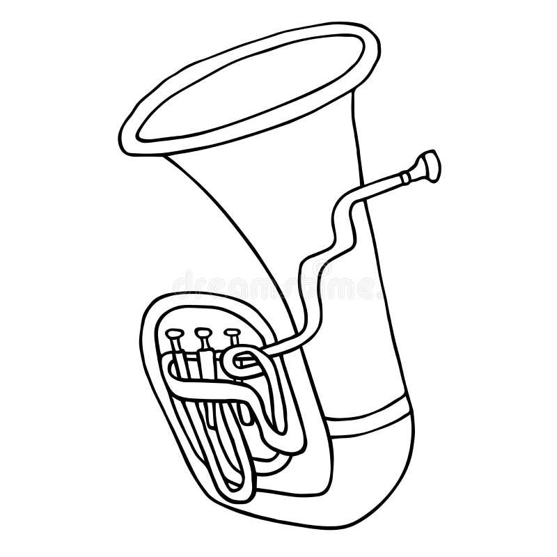 Tuba black and white coloring page vector sketch stock vector
