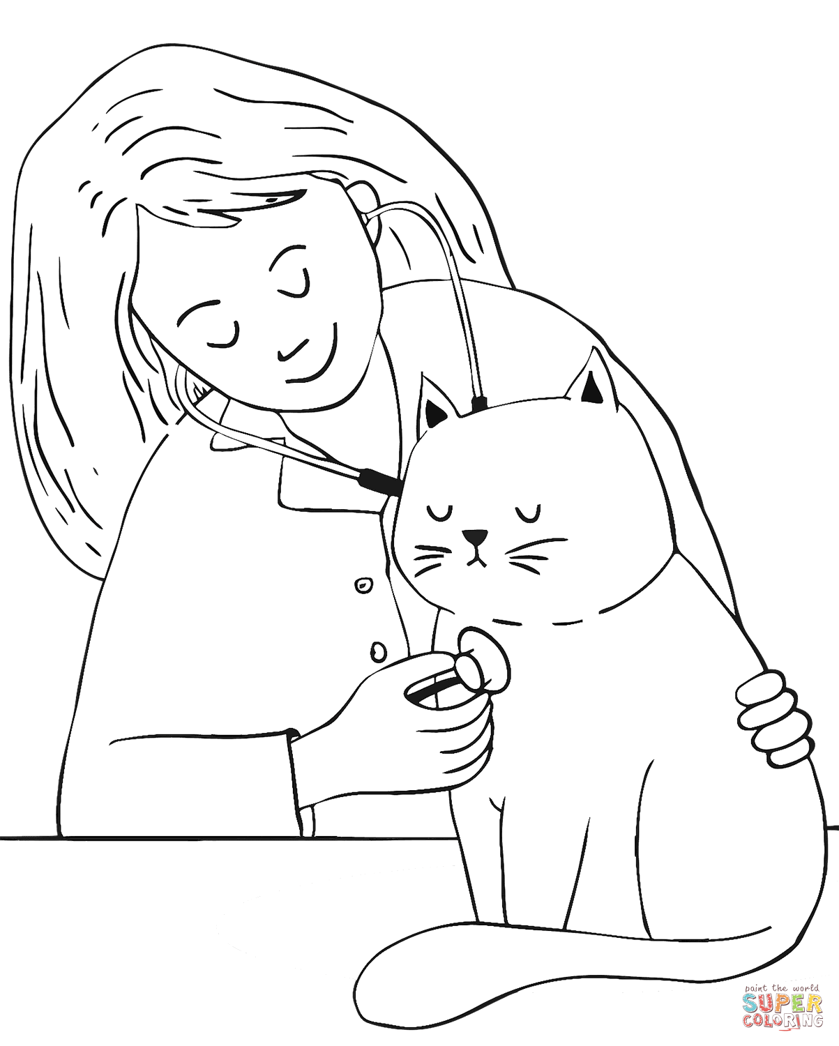 Veterinarian with cat coloring page free printable coloring pages