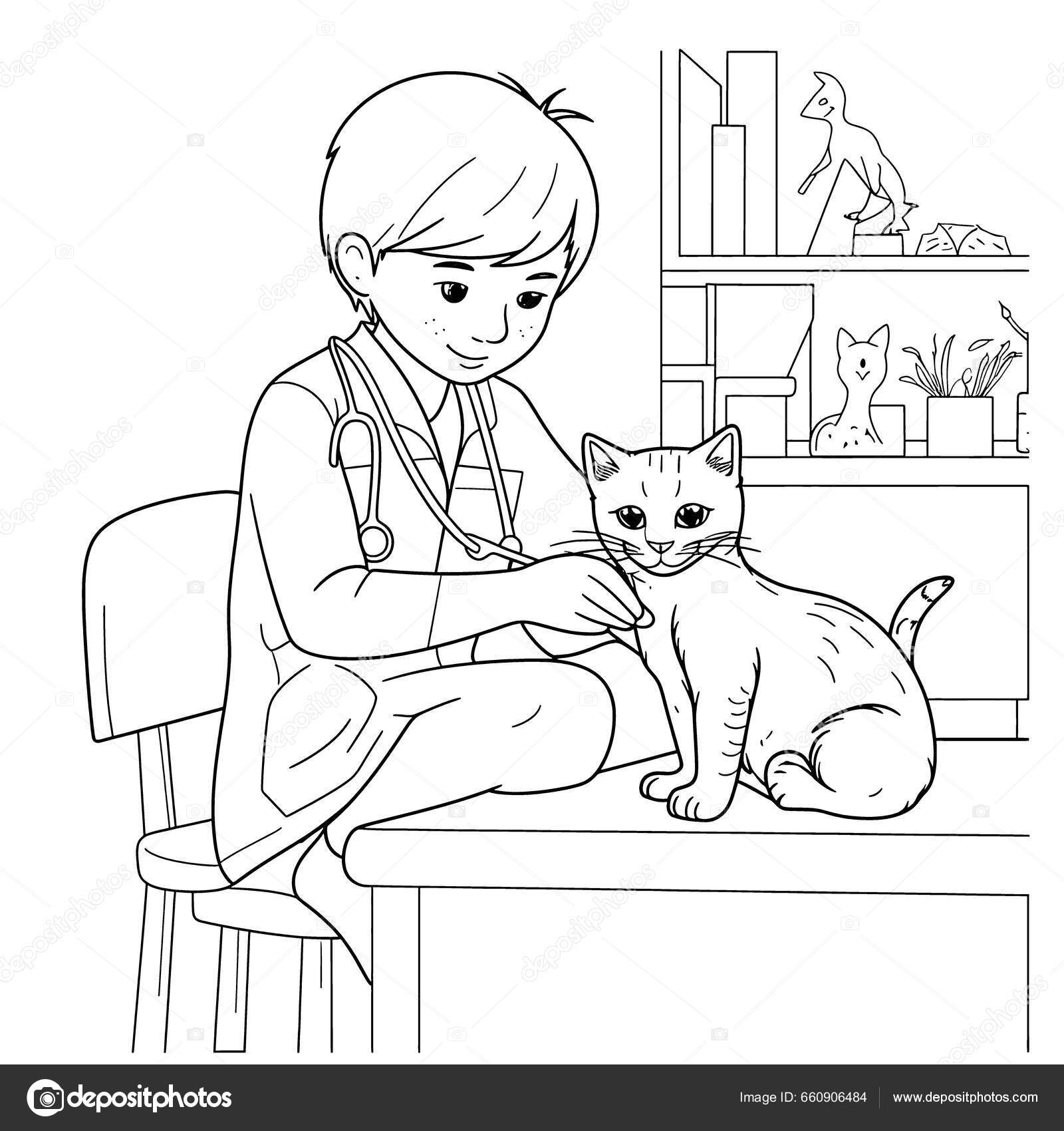 Drawing childrens coloring book portrait happy smiling veterinarian veterinarian depicted stock photo by george