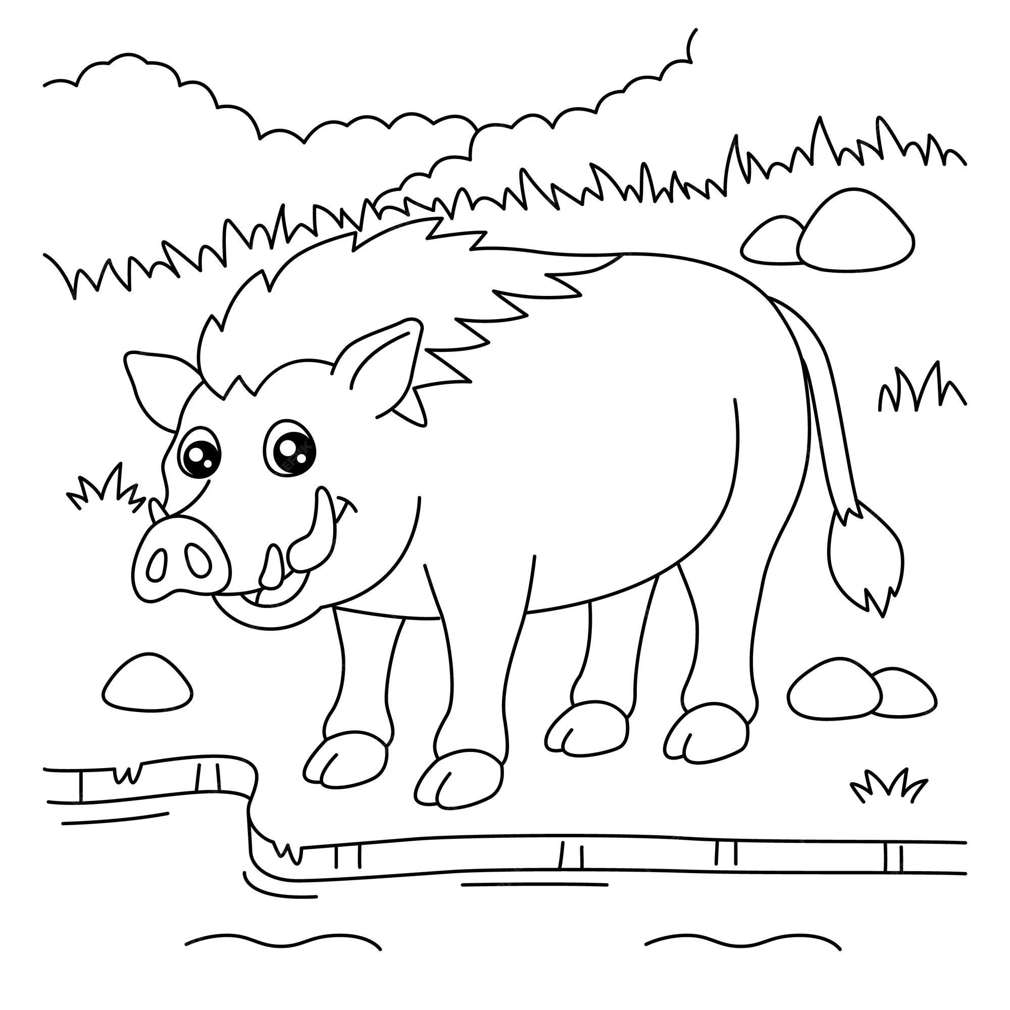 Premium vector warthog coloring page for kids